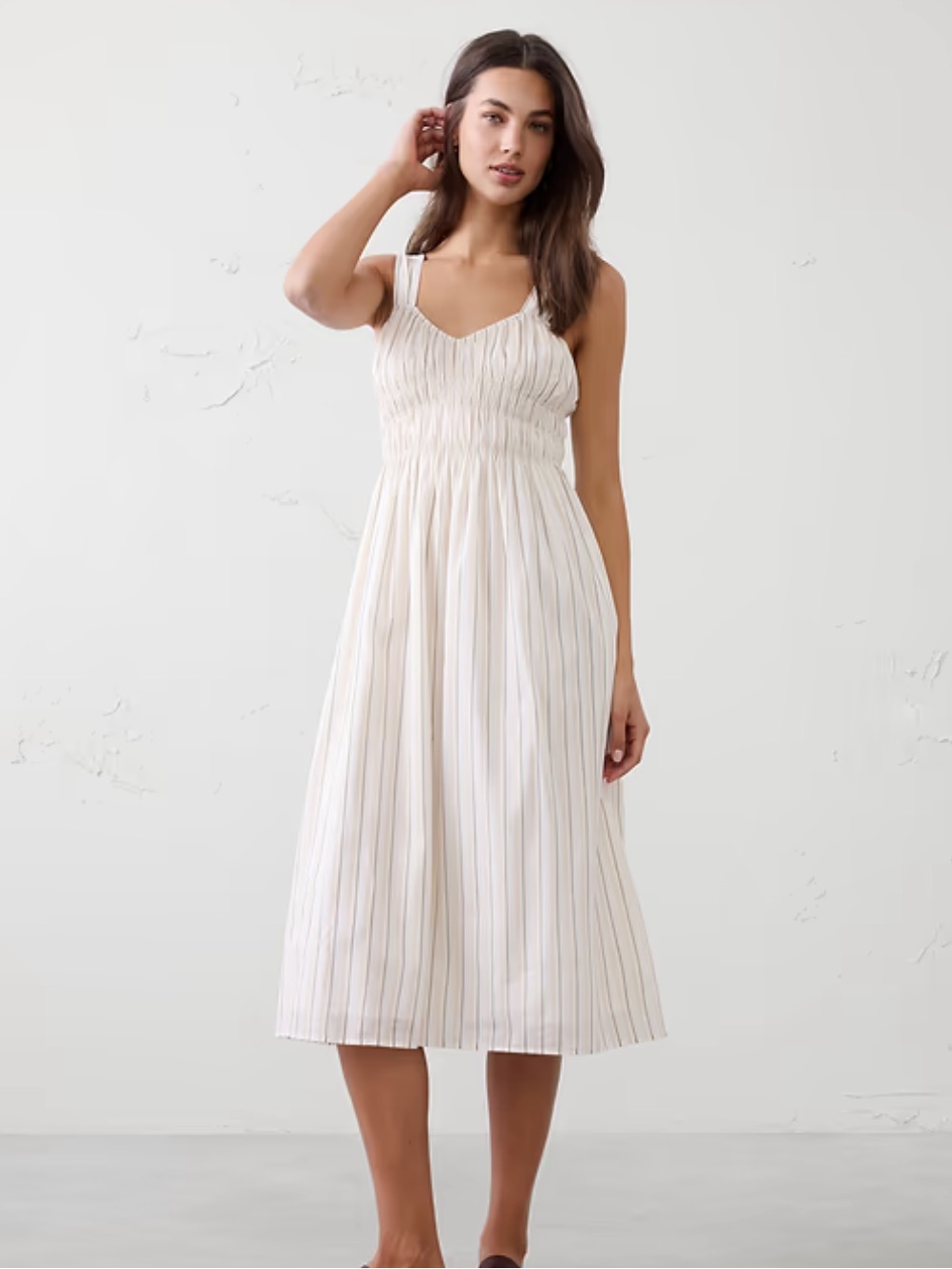 Banana Republic Smocked Midi Sundress In Ivory Stripe